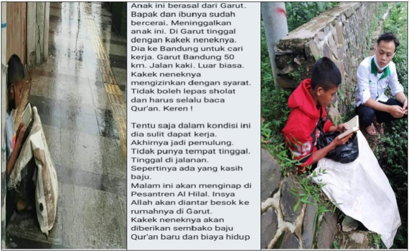 Alhamdulillah..!! Foto Viral Remaja Pemulung Yang Mengaji Depan Toko, Dapat Pertolongan Dari Pesantren Al-Hilal Bandung