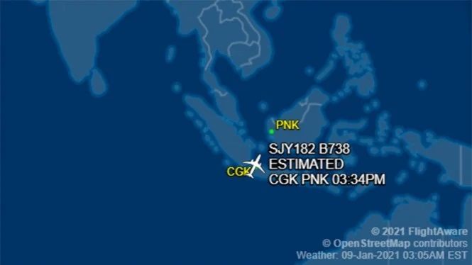 Tangkapan radar sebelum Sriwijaya Air J182 hilang kontak