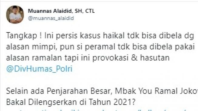 Politisi PSI Serukan Polisi Tangkap Mbak You gegara Ramalkan Jokowi Lengser di 2021