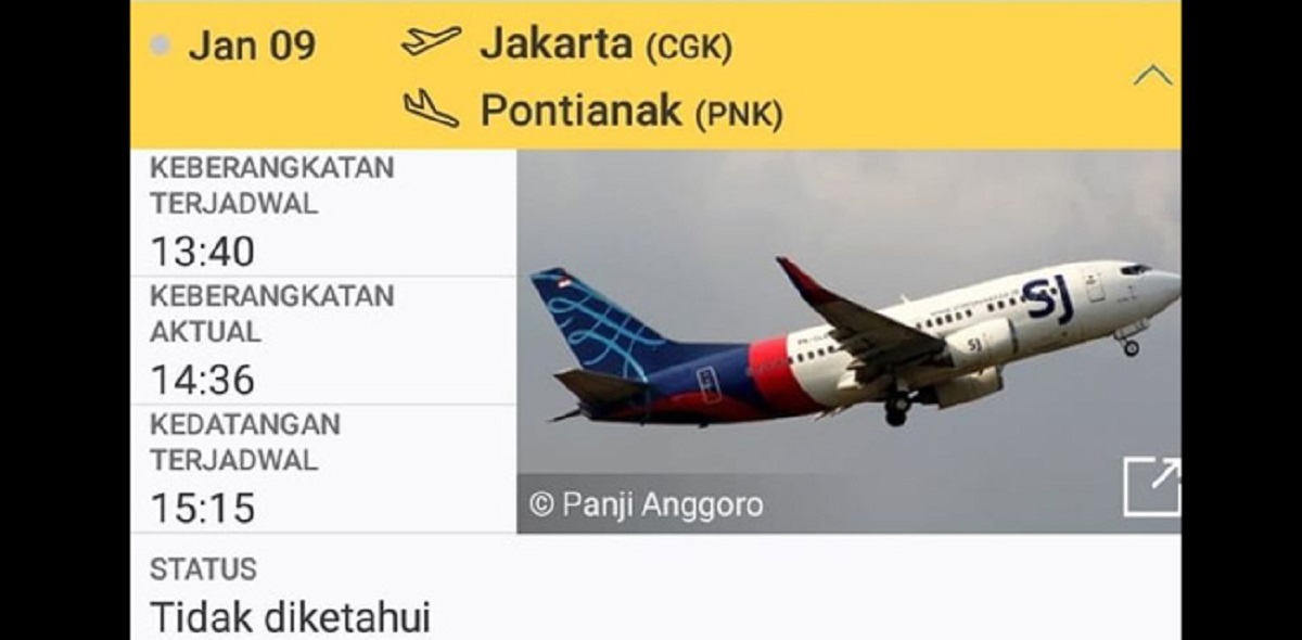 Kemenhub Benarkan Sriwijaya Air SJ-182 Hilang Kontak, Terakhir Terpantau Pukul 14.40 WIB