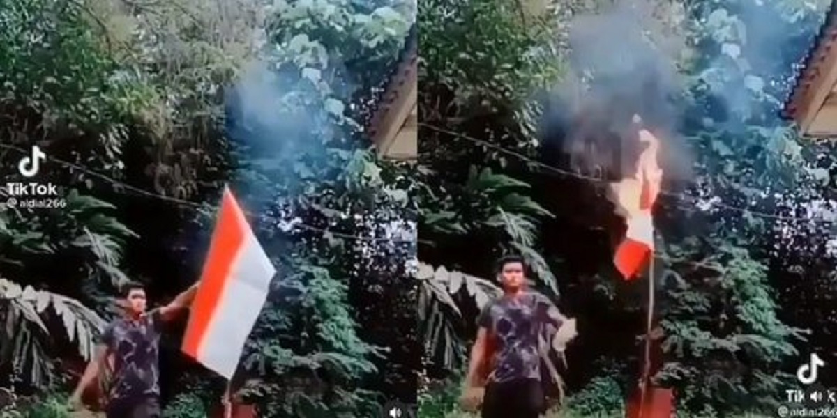 Video Pria Bakar Bendera Merah Putih, Disuruh Keluar dari NKRI!