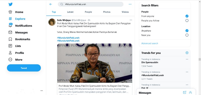 Soal Tudingan Din Syamsuddin Radikal Hingga Kritik JK Masuk Trending Twitter Dengan Tagar #MundurlahPakLurah