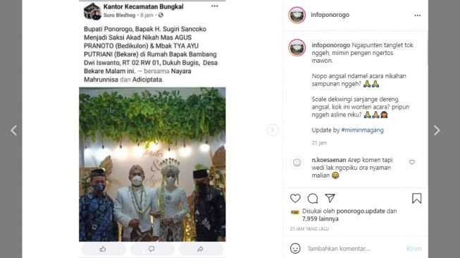 Viral Bupati Ponorogo Hadir dan Jadi Saksi Akad Pernikahan di Massa PPKM, Warganet Gaduh..