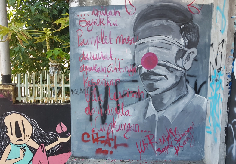 Mural Mirip Presiden Jokowi dengan Kepala Bertanduk di Pangkalpinang